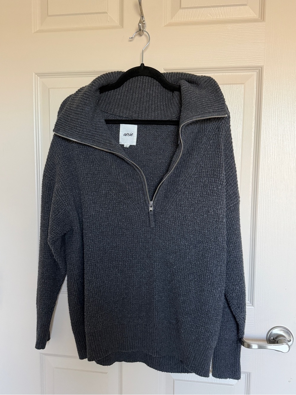 aerie Dark Gray Half-Zip Knit Pullover